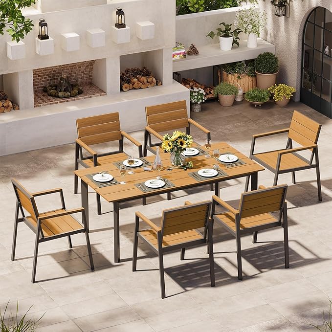 67" Rectangle HDPS Patio Dining Table, Aluminum Outdoor Patio Dining Table - Image 6