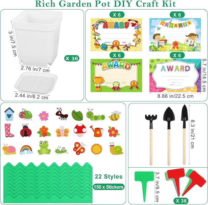 Elcoho 36 Set Garden Plastic Pot Craft Kit Plant Spring Craft Kits - Image 2