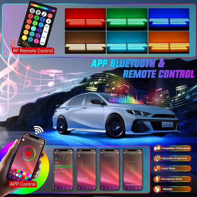 Nilight 4Pcs Aluminum Underglow Neon Accent Strip Lights 396 LEDs RGB Door - Image 5