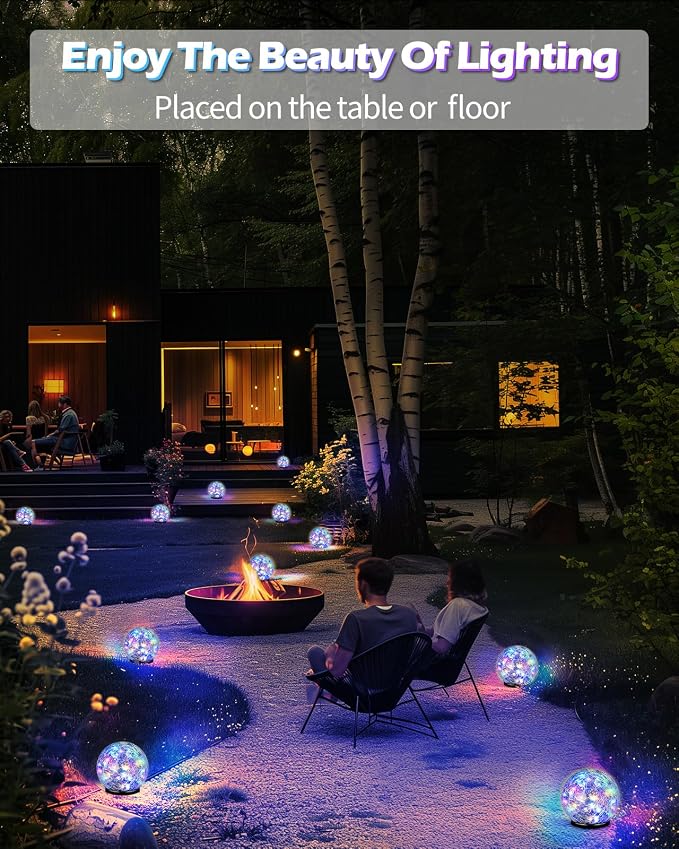 Coroor Garden Solar Ball Lights Outdoor Waterproof, 50 LED Cracked Glass Globe - Image 6