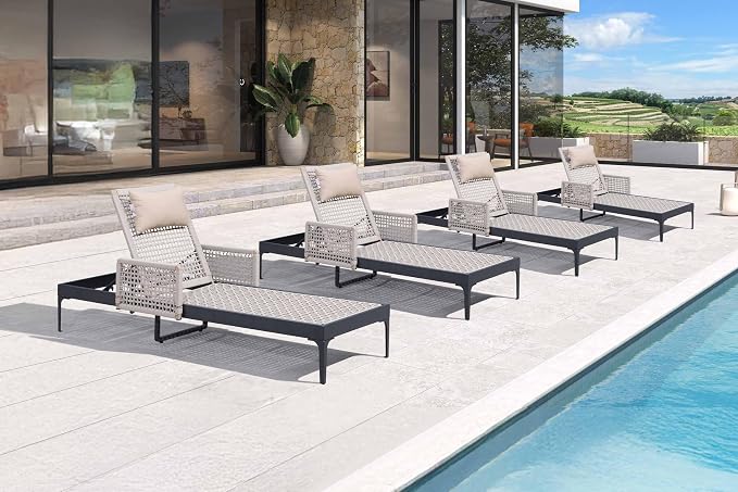 PURPLE LEAF 4 Pieces Outdoor Chaise Lounge Set Rattan Wicker Lounger - Image 2