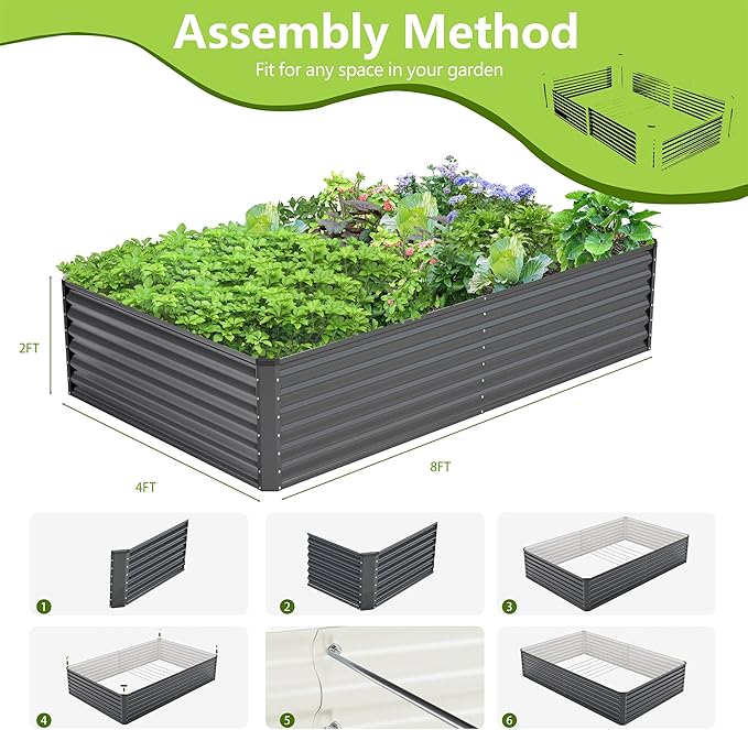 8x4x2FT Galvanized Raised Garden Bed, Galvanized Planter Boxes Outdoor - Image 4