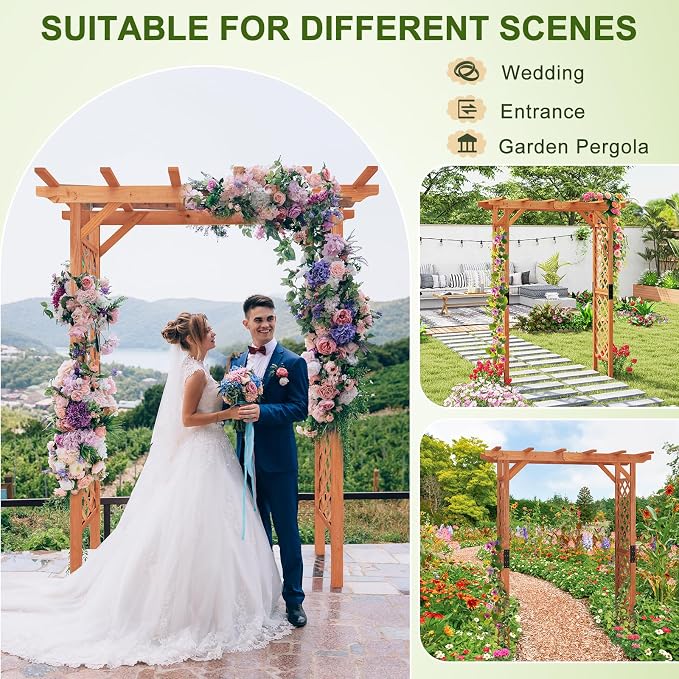 Giantex 7FT Wood Garden Arbor Trellis, Wedding Arch - Image 3