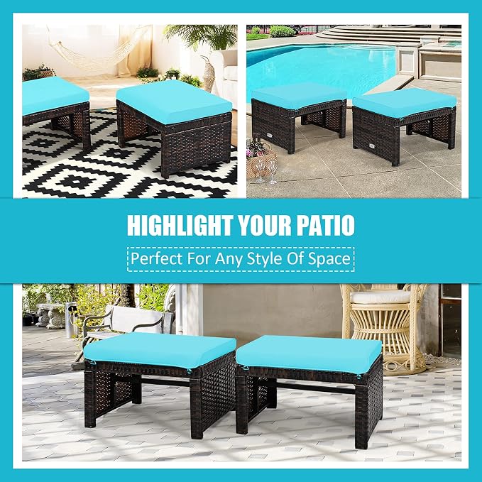 Tangkula 2 Pieces Patio Rattan Ottomans, All Weather Outdoor Footstool Footrest - Image 9