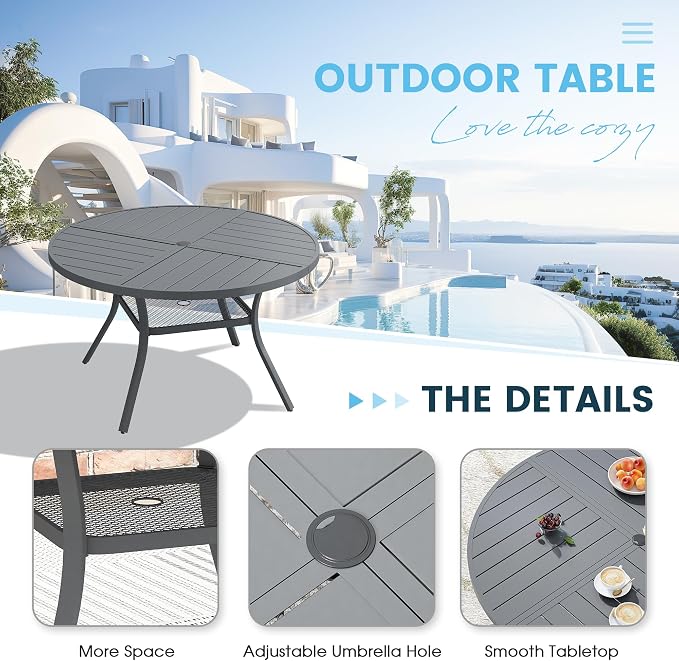 Patio Dining Table for 4-6, Round Metal Outdoor Table - Image 5