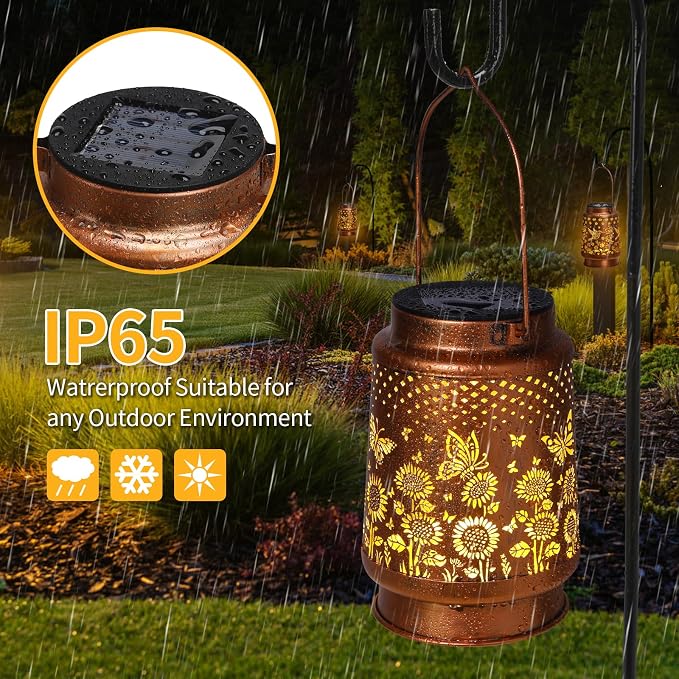 Solar Lanterns Outdoor Waterproof Garden Decor, Metal LED Garden Light Birthday - Image 5