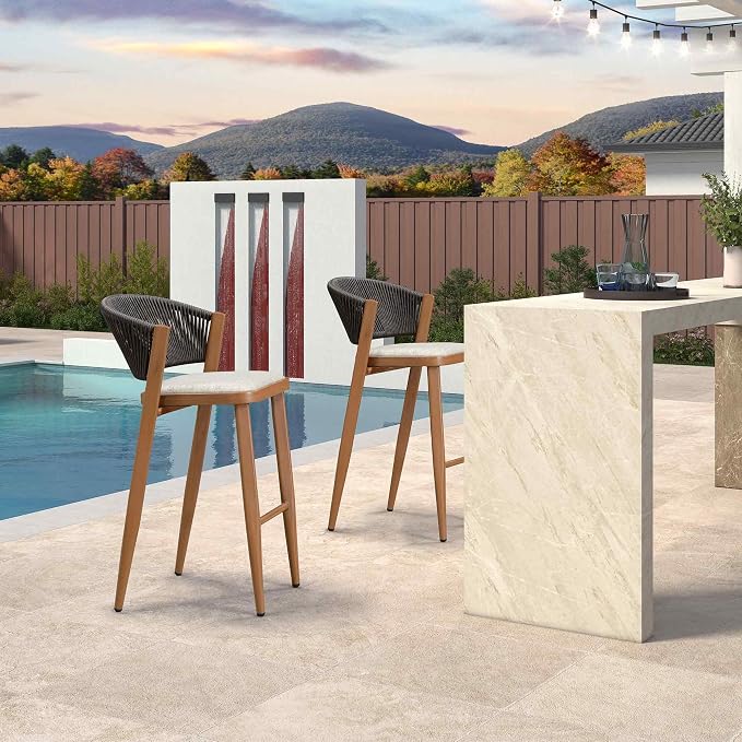 PURPLE LEAF Bar Stool Set of 2 Outdoor Bar Stool Chair - Image 9