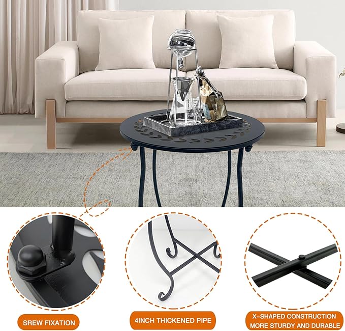 Round Side Table Set of 2, Metal Patio Side Tables End Tables, Weather - Image 6
