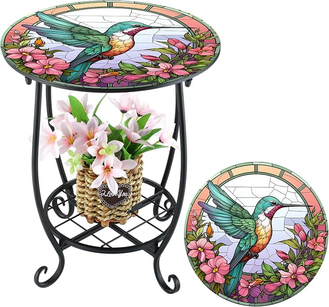 Outdoor Side Table Round Small Mosaic Patio Accent Indoor End Plant Coffee Tea by Cinnvoice
