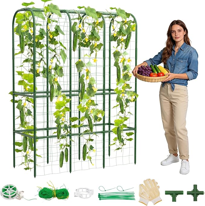 65" Tall Cucumber Trellis for Raised Bed, Garden Trellis for Climbing Plants by HOYEJYOU