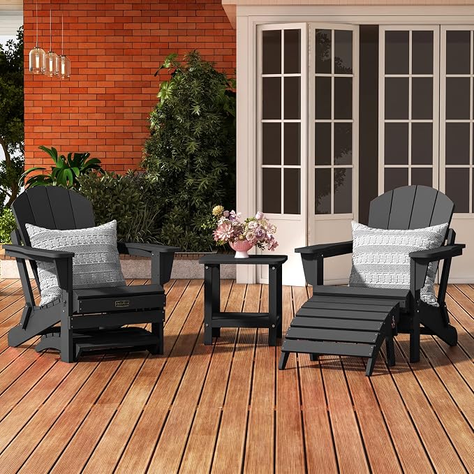 SERWALL Folding Adirondack Ottoman, No-Assembly Outdoor Footrest, All Weather - Image 2