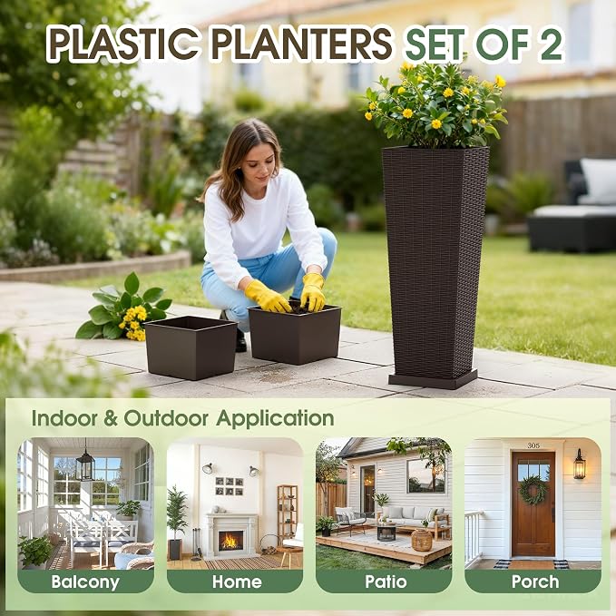 Set of 2 32 Inch Tall Plastic Planters - Image 6