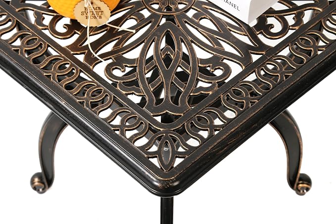 C/G Cast Aluminum Side Table, Decorative Outdoor End Table, Ornate Floral - Image 4