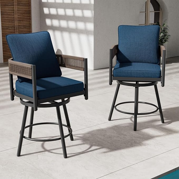 Grand patio Outdoor Swivel Bar Stools Set of 4, Curved Woven Wicker Backrest - Image 2