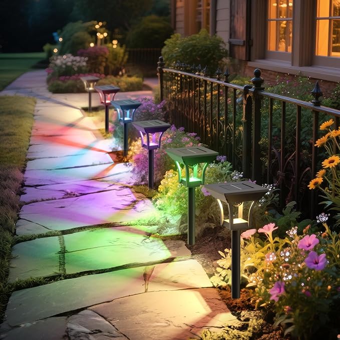 CINOTON 2 Pack RGBCW Solar Pathway Outdoor Lights, 3 Lighting Modes Solar LED - Image 6