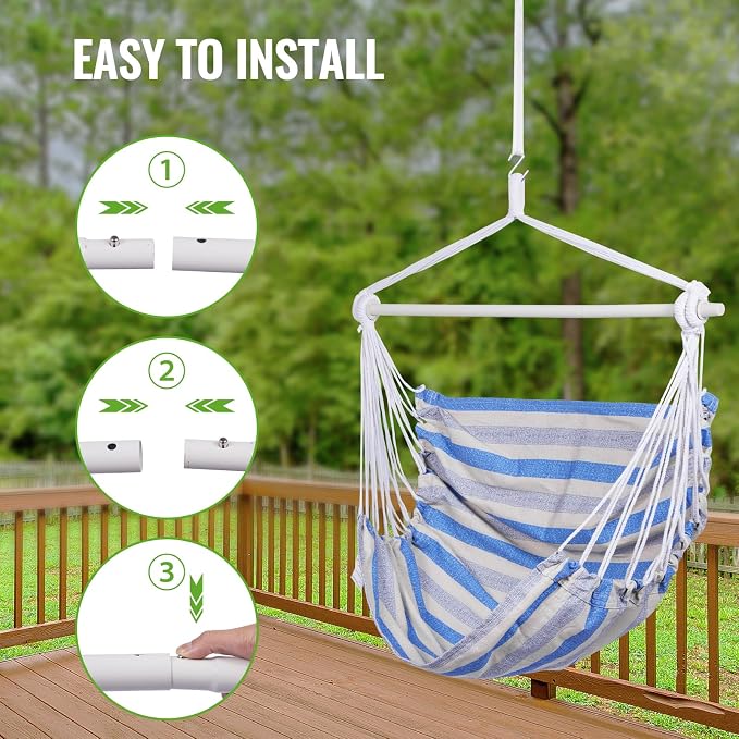 Backyard Expressions Striped Hammock Chair Hanging Rope Swing Chair, Anti Slip - Image 6