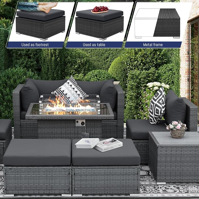 BULEXYARD 10 Piece High Back Wicker Patio Furniture Set - Image 7
