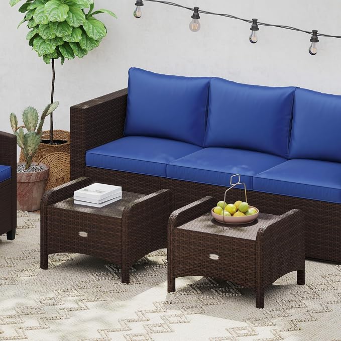 Tangkula 2 Pieces Outdoor Patio PE Wicker Ottomans - Image 9