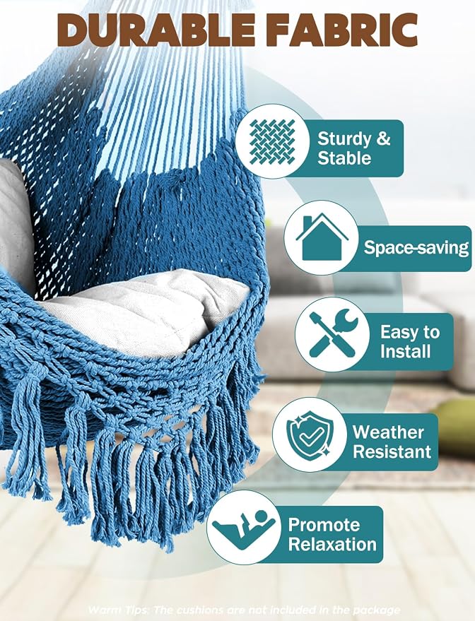 Chihee Hammock Chair Super Large Hanging Chair Soft-Spun Cotton Rope Weaving - Image 2