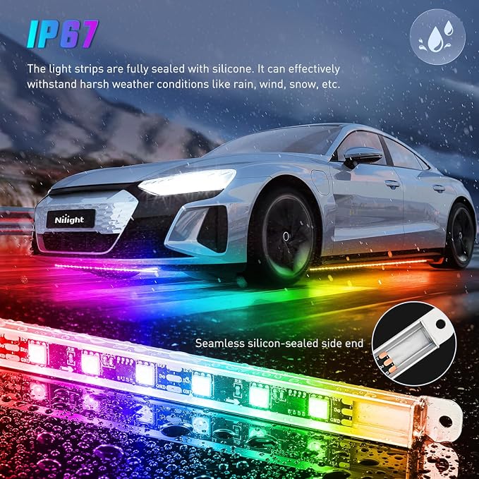 Nilight 8Pcs Aluminum Underglow Neon Accent Strip Lights 396 LEDs Dream Color - Image 4