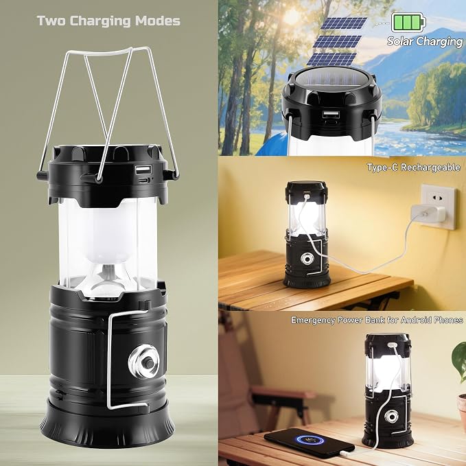 Lichamp Collapsible Portable Solar Camping Lantern, USB Rechargeable LED - Image 4