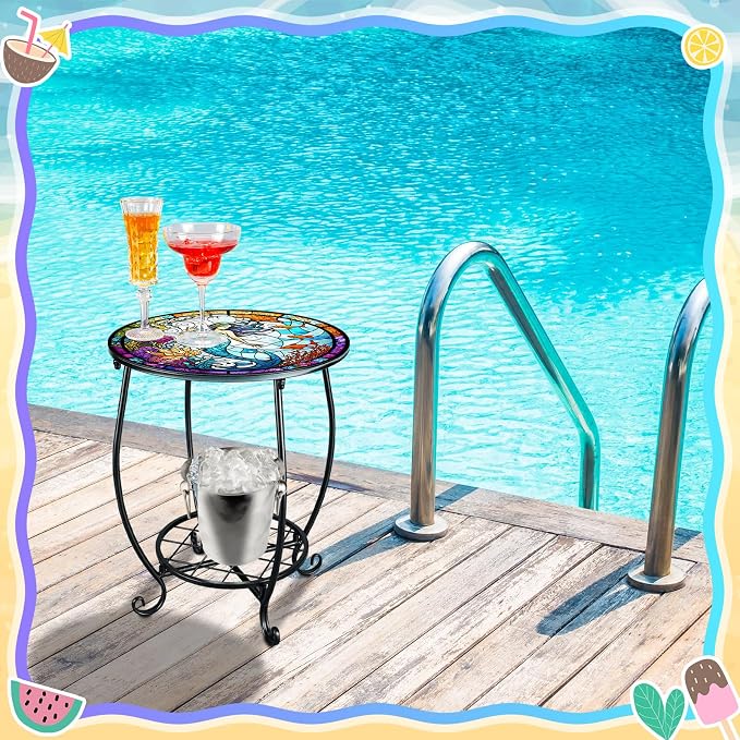 Outdoor Side Table Round Small Mosaic Patio Accent Indoor End Plant Coffee Tea - Image 2