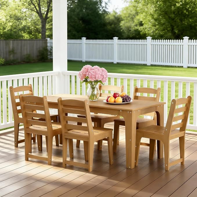 HDPE Patio Dining Set for 6, Weather-Resistant Outdoor Table - Image 5
