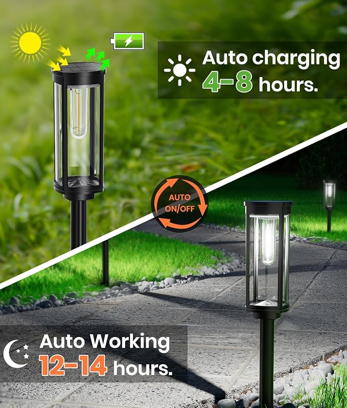 8 Pack Solar Pathway Lights Outdoor, Super Brightness IP65 Waterproof Auto - Image 6