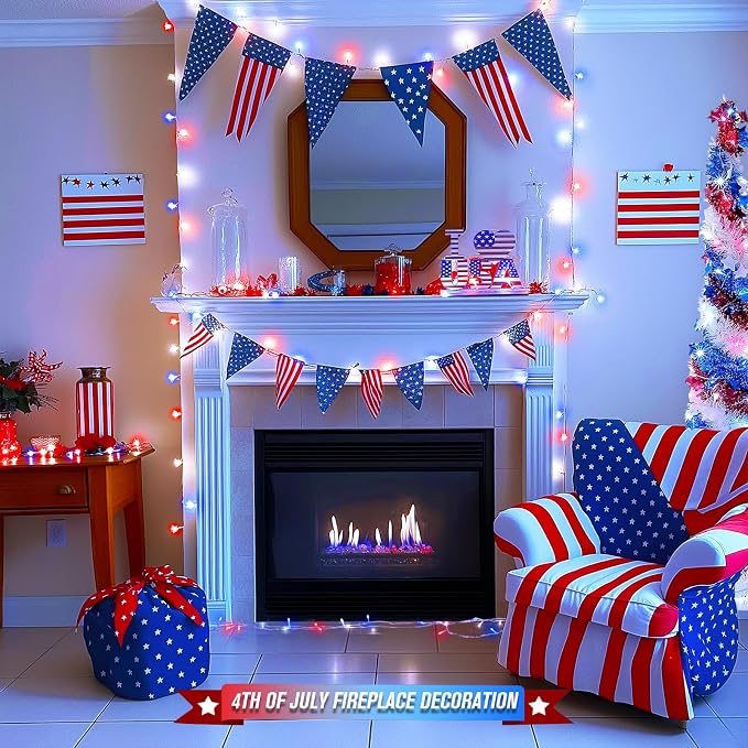 JMEXSUSS 400 LED Red White and Blue Lights Outdoor, 132FT 4th of July Lights - Image 5