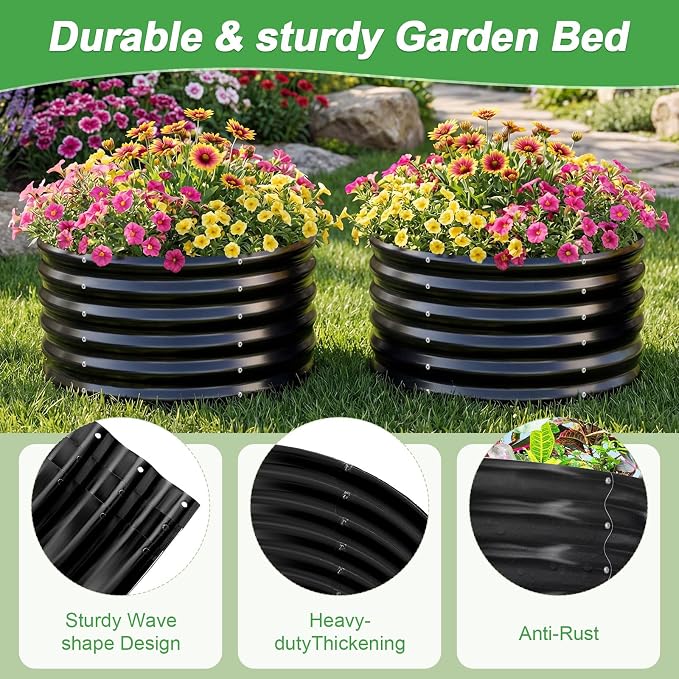 AHEONLAR 2 Pack 2x2x1.5ft Round Galvanized Raised Garden Bed Outdoor Metal - Image 6