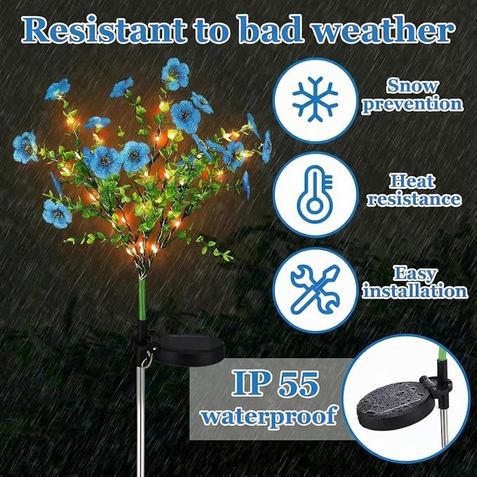 2 Pack Solar Stake Lights Outdoor Decor Waterproof Mums Artificial Flowers - Image 5