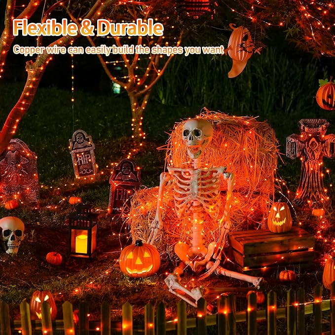 JMEXSUSS 4 Pack Solar Halloween Lights, Total 400 LED 132 FT Orange Solar - Image 3