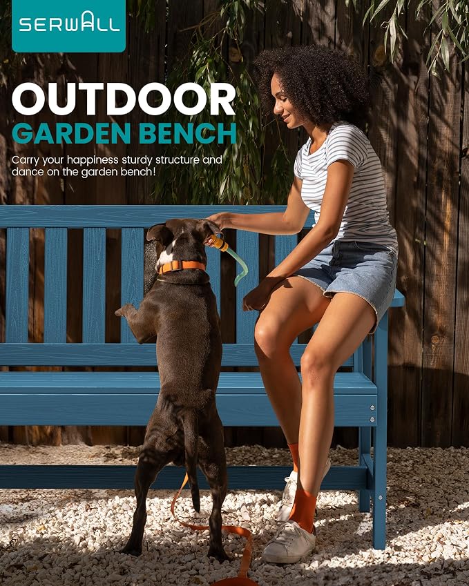 SERWALL Outdoor Bench, HDPE Outdoor Benches Weatherproof, 2-Person Garden Bench - Image 7