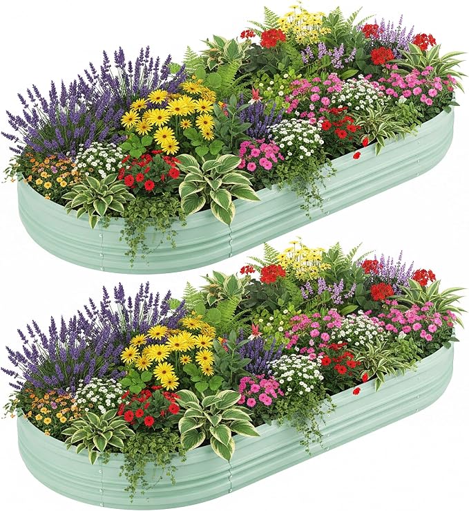 WORKPRO 2PK 8x4x1ft Outdoor Galvanized Raised Garden Bed, Easy Assembly Planter by WORKPRO