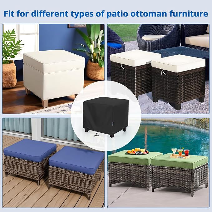 SunPatio Outdoor Ottoman Cover, Waterproof Square Coffee Table Cover, Patio - Image 6