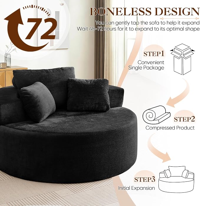 Antetek Oversized Round Chaise Longue Chair Indoor, Modern 55-inch Upholstered - Image 6