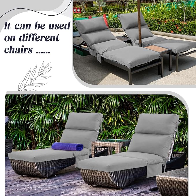 Kigley 2 Pcs Chaise Lounge Cushions, 77.9 x 20.5 x 4.7 Inch Outdoor Lounge - Image 5