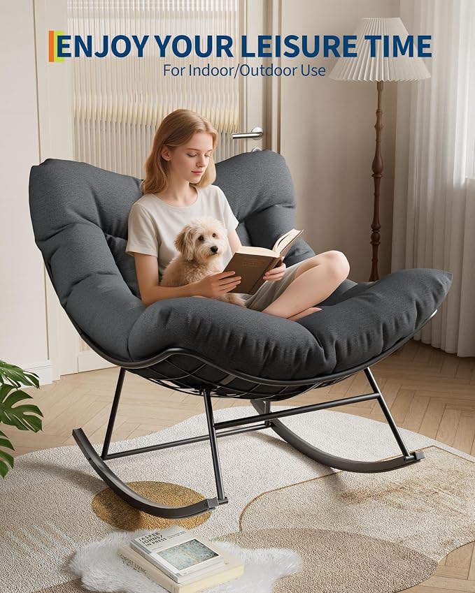 GarveeLife Outdoor Papasan Rocking Chair, Oversized Rocking Chair - Image 7