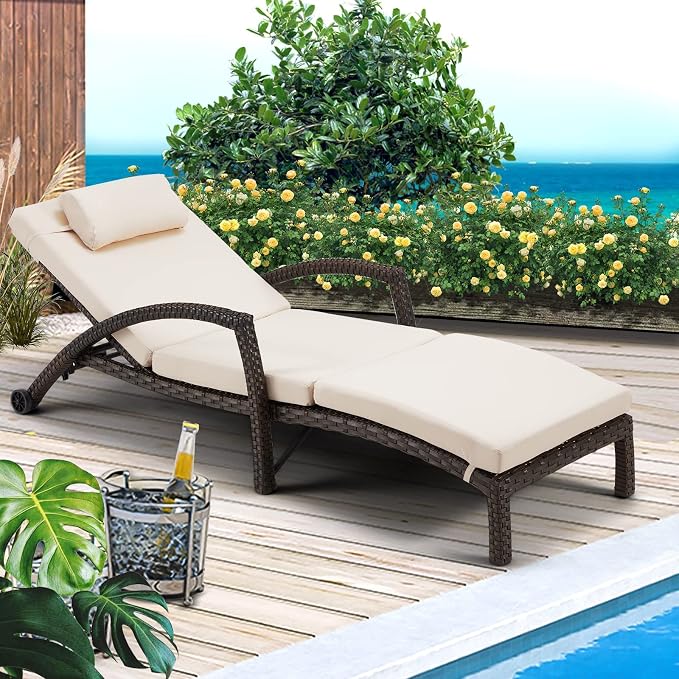 HOMREST Chaise Lounge Chairs Set of 6, PE Rattan Wicker Lounge Chair - Image 2