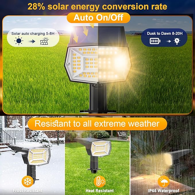 Fabrito 72 LEDs Solar Spot Lights Outdoor Waterproof, 3 Modes Landscape - Image 2