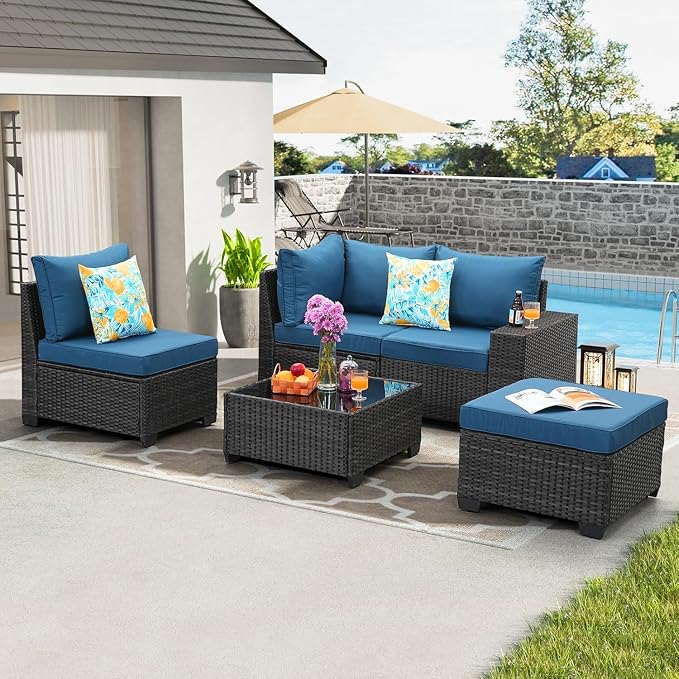 Jing's Villa 5-Piece Patio Furniture Set, All-Weather Outdoor Wicker Sectional - Image 8