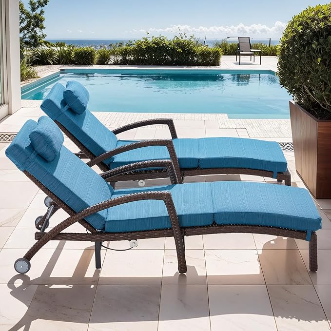 Outdoor Lounge Chairs Set of 4, Hydraulic Adjustable Outdoor Chaise Lounge - Image 8