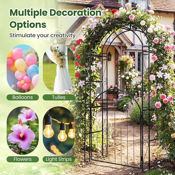 Giantex 84'' Garden Arbor with Gate, Heavy-Duty Metal Arch Trellis - Image 8