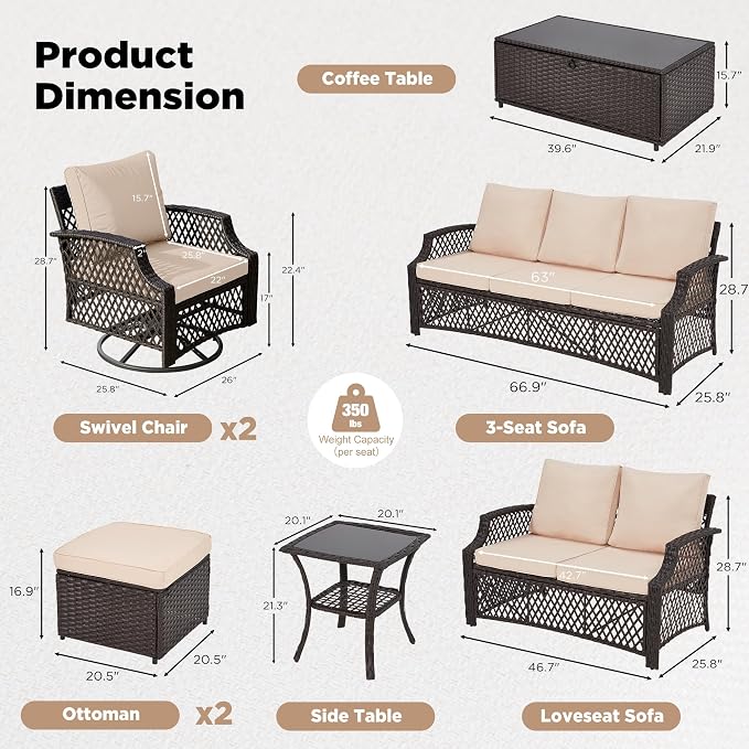 HOMREST 8 Piece Patio Furniture Set, Wicker Outdoor Conversation Set - Image 7