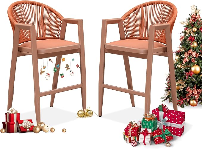 PURPLE LEAF Outdoor Bar Stools Set of 2 Wicker Bar Stools Woven Bar Height - Image 9