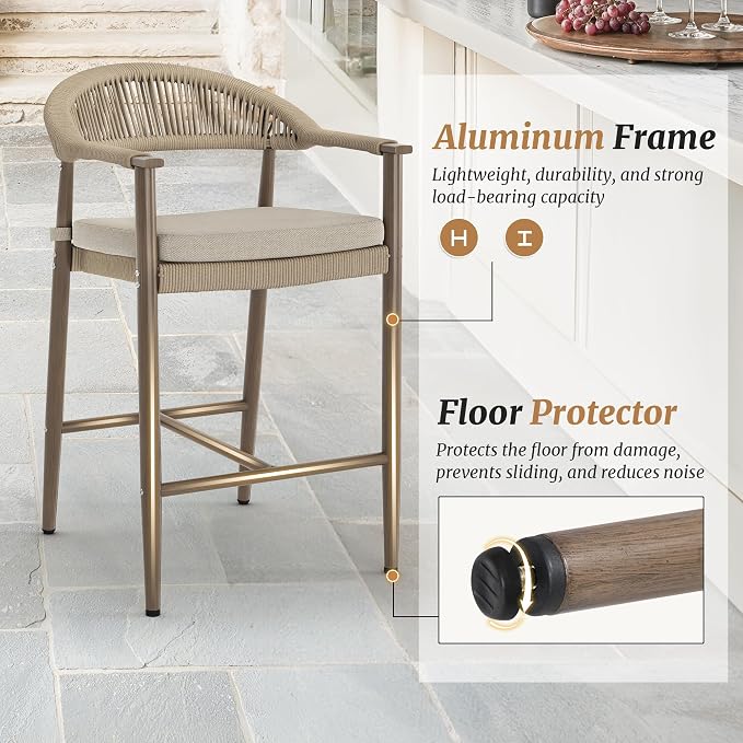 Bar Stools Set of 2, 24.8'' Aluminum Outdoor Bar Stool - Image 5