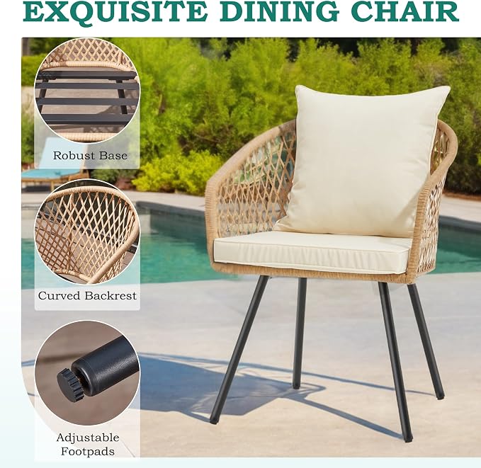 ECOTOUGE 5-Piece Outdoor Dining Table Chair Set, All-Weather Wicker Dining Set - Image 4