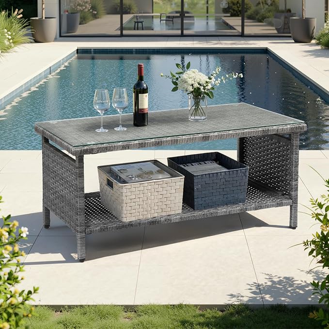 VINGLI Outdoor Wicker CoffeeTable Patio Coffee Tables - Image 8