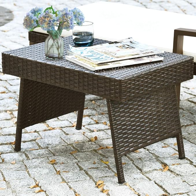 HAPPYGRILL Outdoor Wicker Table Folding Rattan Standing Coffee Side Table - Image 2