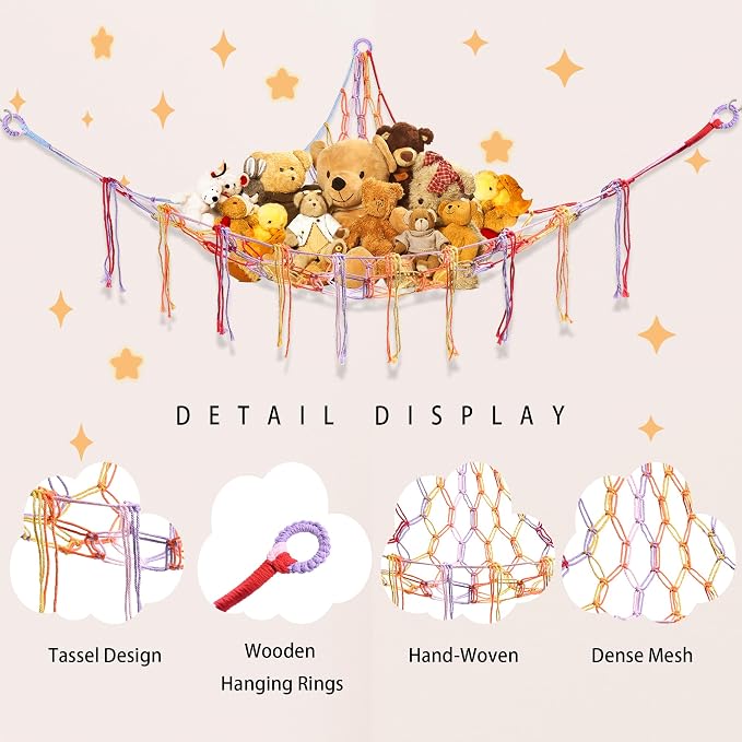 Stuffed Animal Hammock with LED Light, Large Stuffed Animals Storage Corner - Image 6